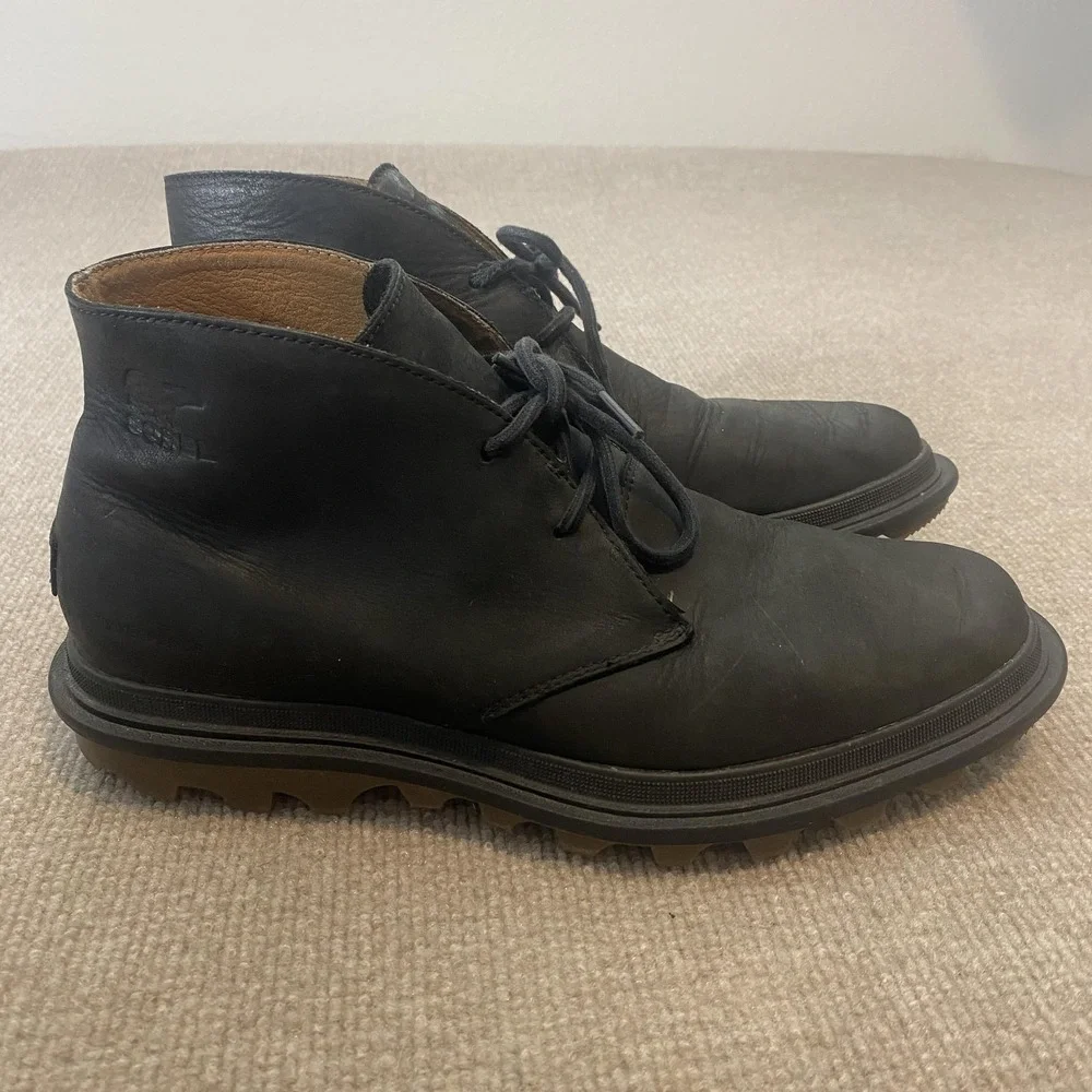 Sorel Boots Mens Size 9 Black Leather Chukka Ankle Waterproof Lined Winter